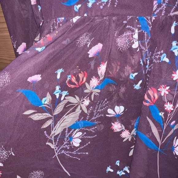 leena by Mac Duggal Floral Long Sleeve Maxi Purple Boho Formal Wedding Guest - Picture 7 of 7